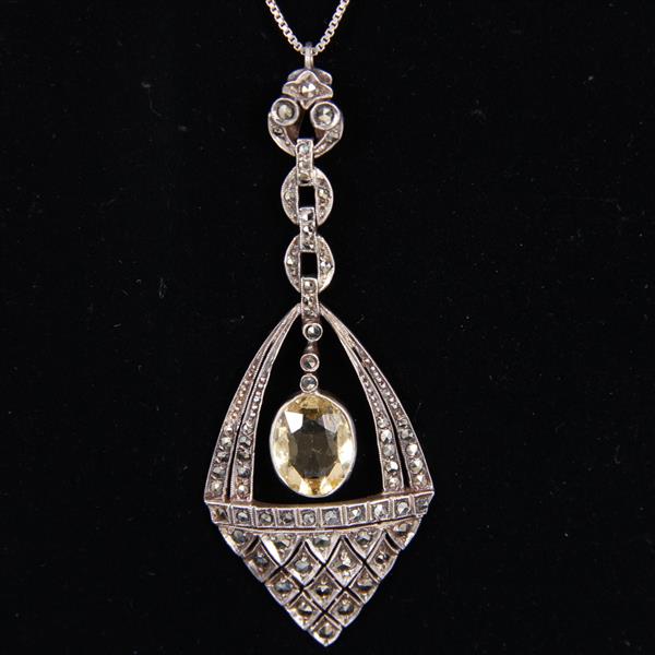 Appraisal: Art Deco German Sterling Silver Marcasite pendant necklace with citrine