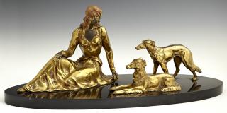 Appraisal: Art Deco Brass Plated and Painted Spelter Figural Group early