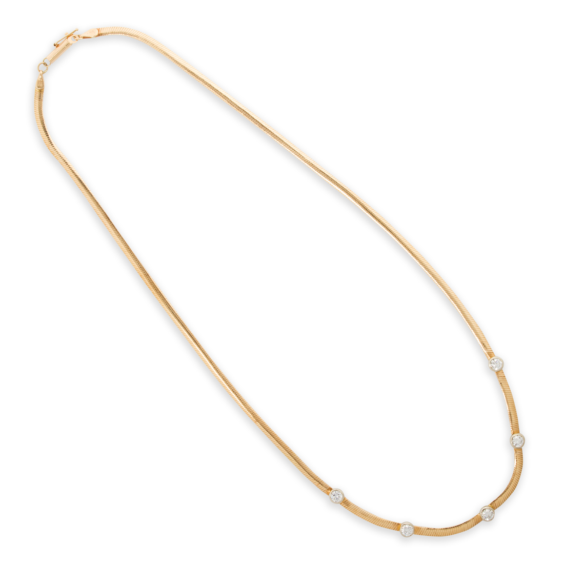 Appraisal: A DIAMOND AND FOURTEEN KARAT BI-COLOR GOLD NECKLACE A diamond