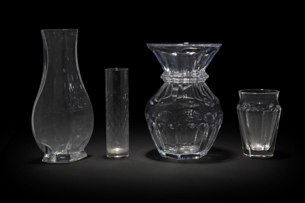 Appraisal: Four Baccarat clear art glass vases Fourth-quarter th Century Each