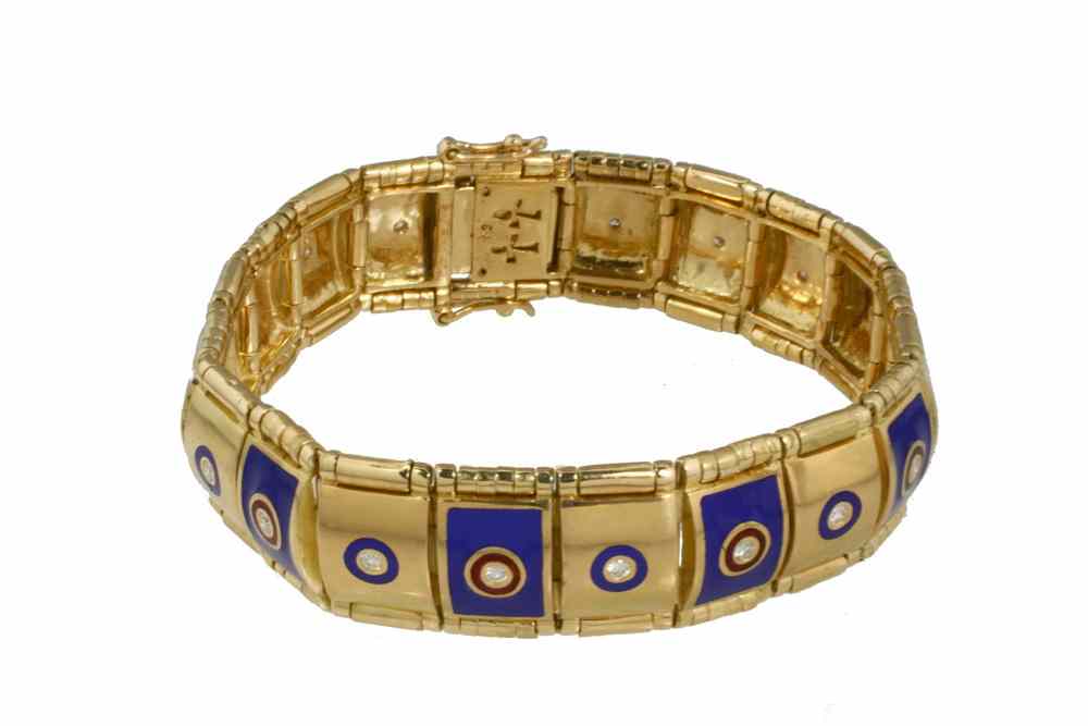 Appraisal: BRACELET - One K yellow gold bracelet with blue enamel