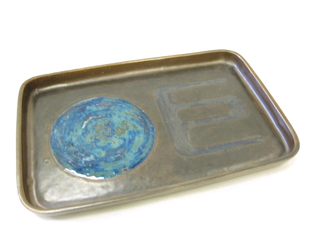 Appraisal: A Troika rectangular Tray with blue glaze circle etc on