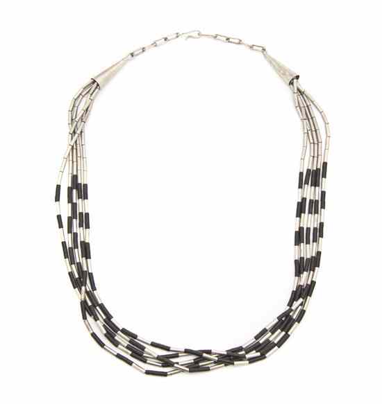 Appraisal: A Santo Domingo Five Strand Necklace in silver and jet