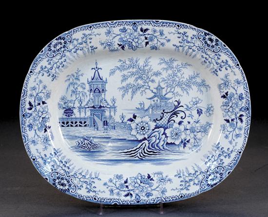 Appraisal: English ironstone blue-and-white platter th century transfer-decorated with coastal scene