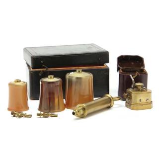 Appraisal: Antique Cased Cupping Set Complete the fitted leather covered and