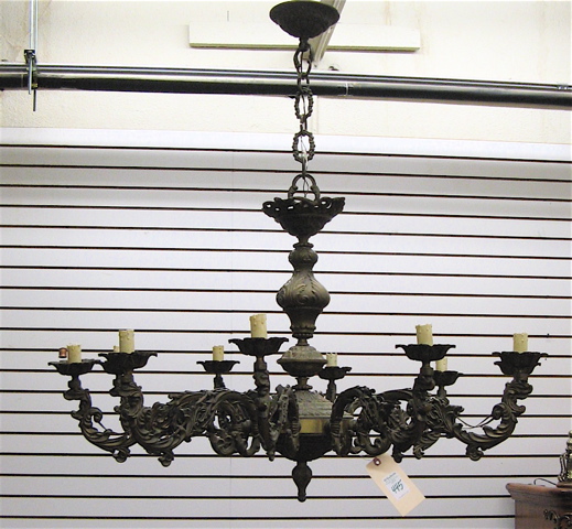 Appraisal: TEN-LIGHT CHANDELIER of cast and bronzed metal construction the central