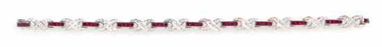 Appraisal: An Karat White Gold Ruby and Diamond Bracelet containing square