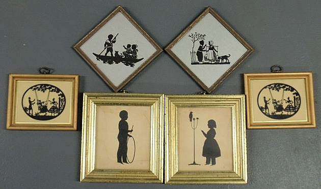 Appraisal: Six framed silhouettes th c pair x