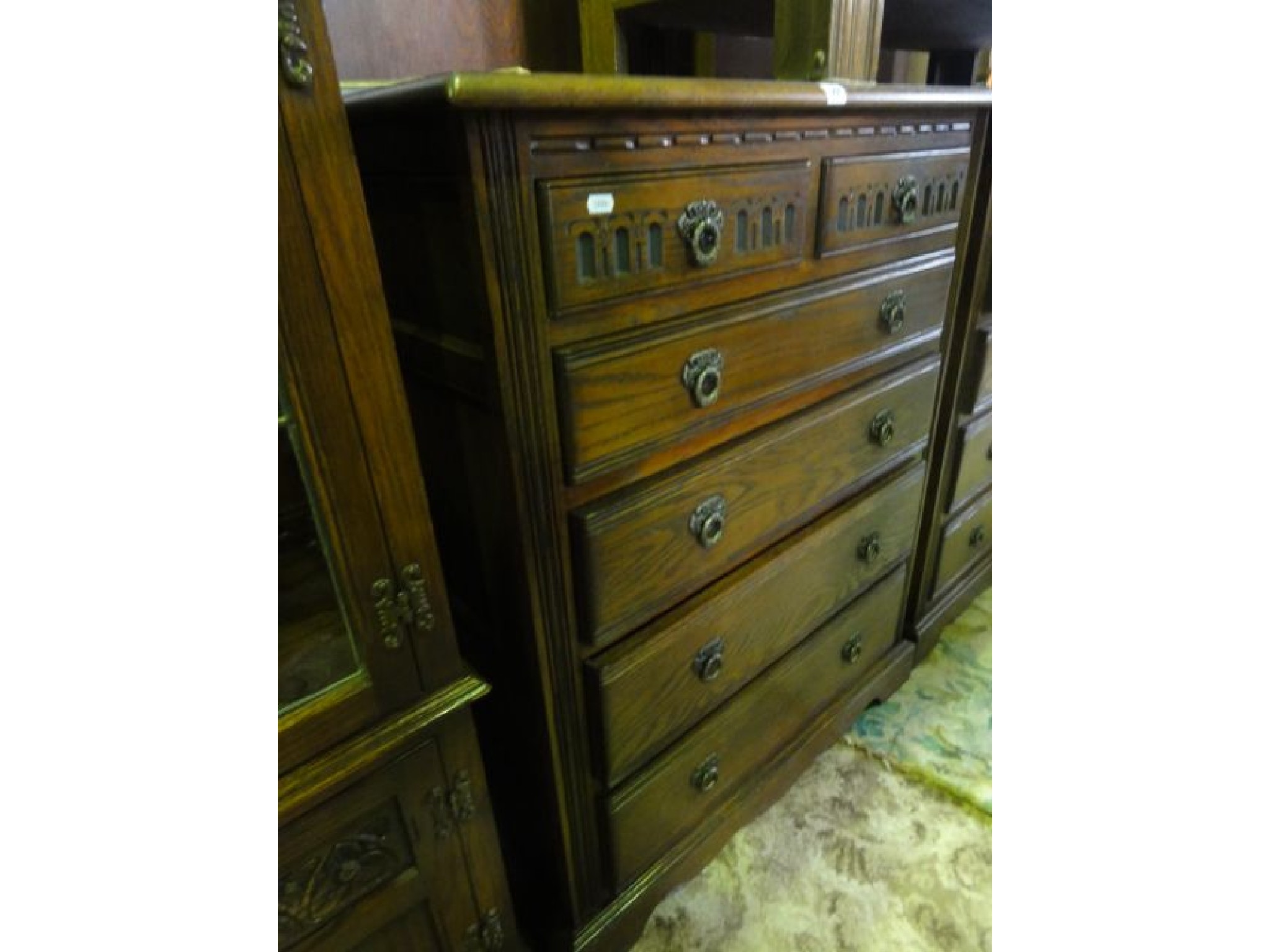 Appraisal: An Old Charm oak bedroom chest of four long and