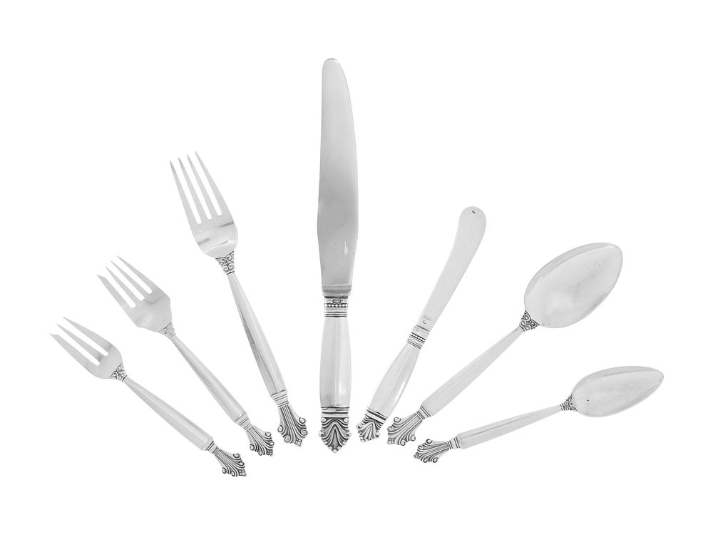 Appraisal: A Georg Jensen Silver Flatware Service A Georg Jensen Silver