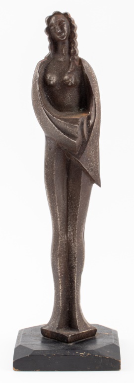 Appraisal: ART DECO CAST IRON STANDING NUDE WOMAN SCULPTURE Art Deco