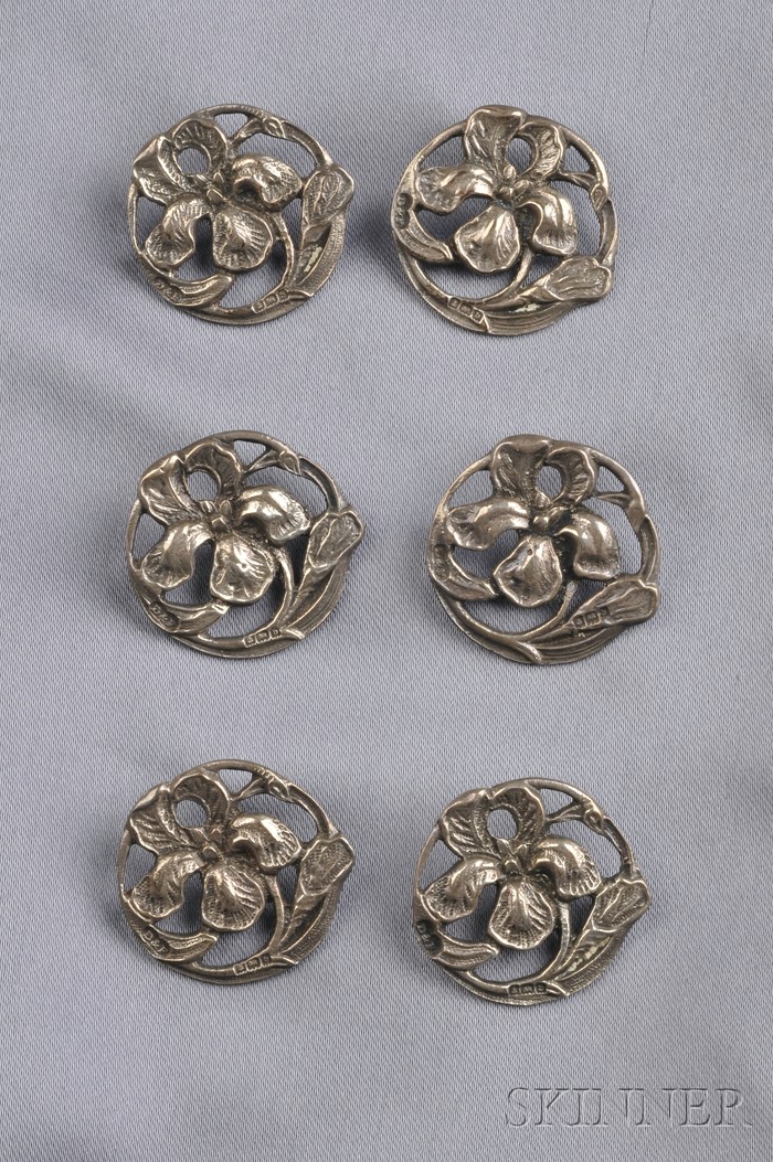 Appraisal: Six Art Nouveau Sterling Silver Buttons Deakin Francis Birmingham each