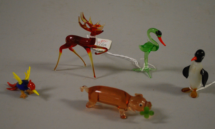 Appraisal: Five Miniature Colored Art Glass Animal Figures attributed to Murano