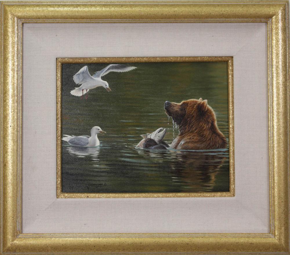 Appraisal: TOM MANSANAREZ Idaho California b oil on canvas bear eating