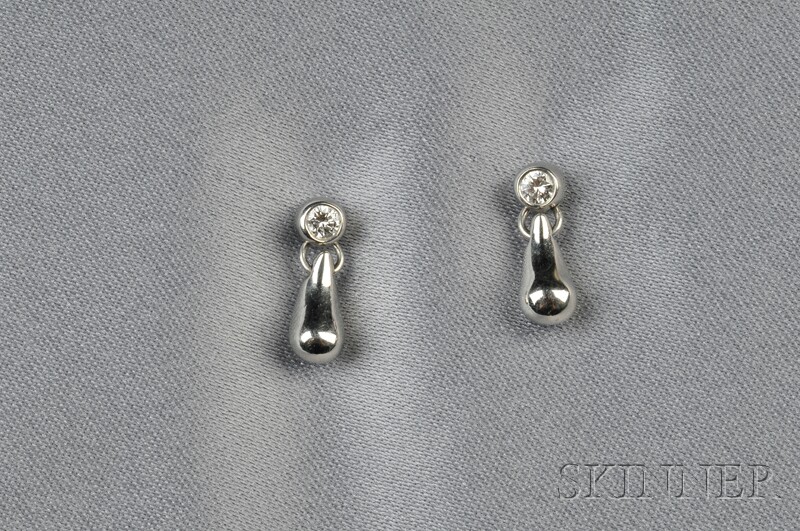 Appraisal: Platinum and Diamond Teardrop Earpendants Elsa Peretti Tiffany Co each