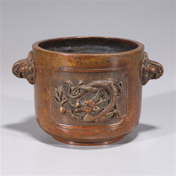 Appraisal: Chinese Ming style bronze censer with dragons and mask handles