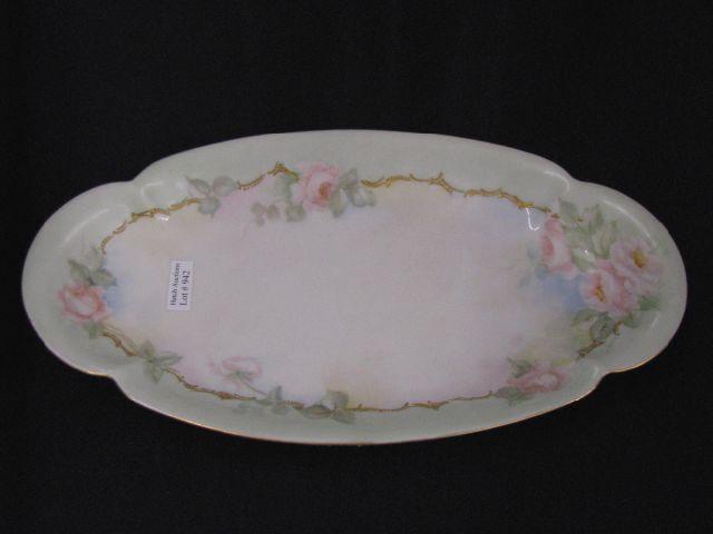 Appraisal: Handpainted Haviland Limoges Porcelain serving dish oval floral gold decor