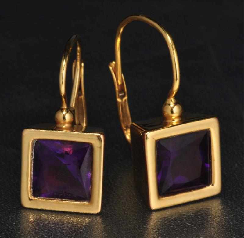 Appraisal: Pair of K Y Gold Amethyst Earrings Description Amethysts ctw