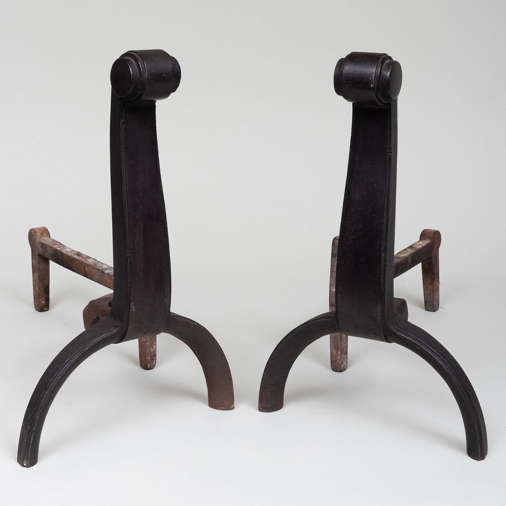 Appraisal: Pair of Art Deco Style Iron Andirons x x in