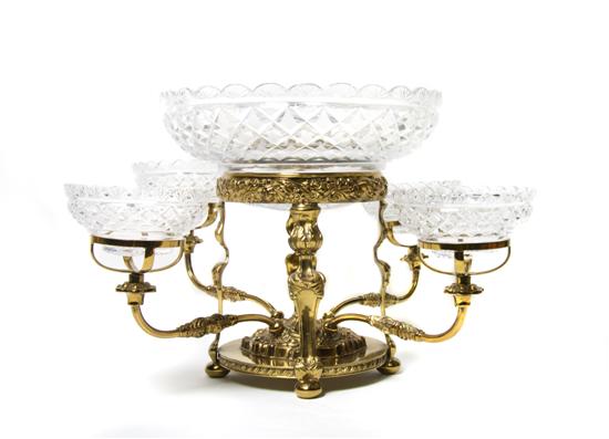 Appraisal: A Silverplate and Cut Crystal Epergne Height overall x diameter