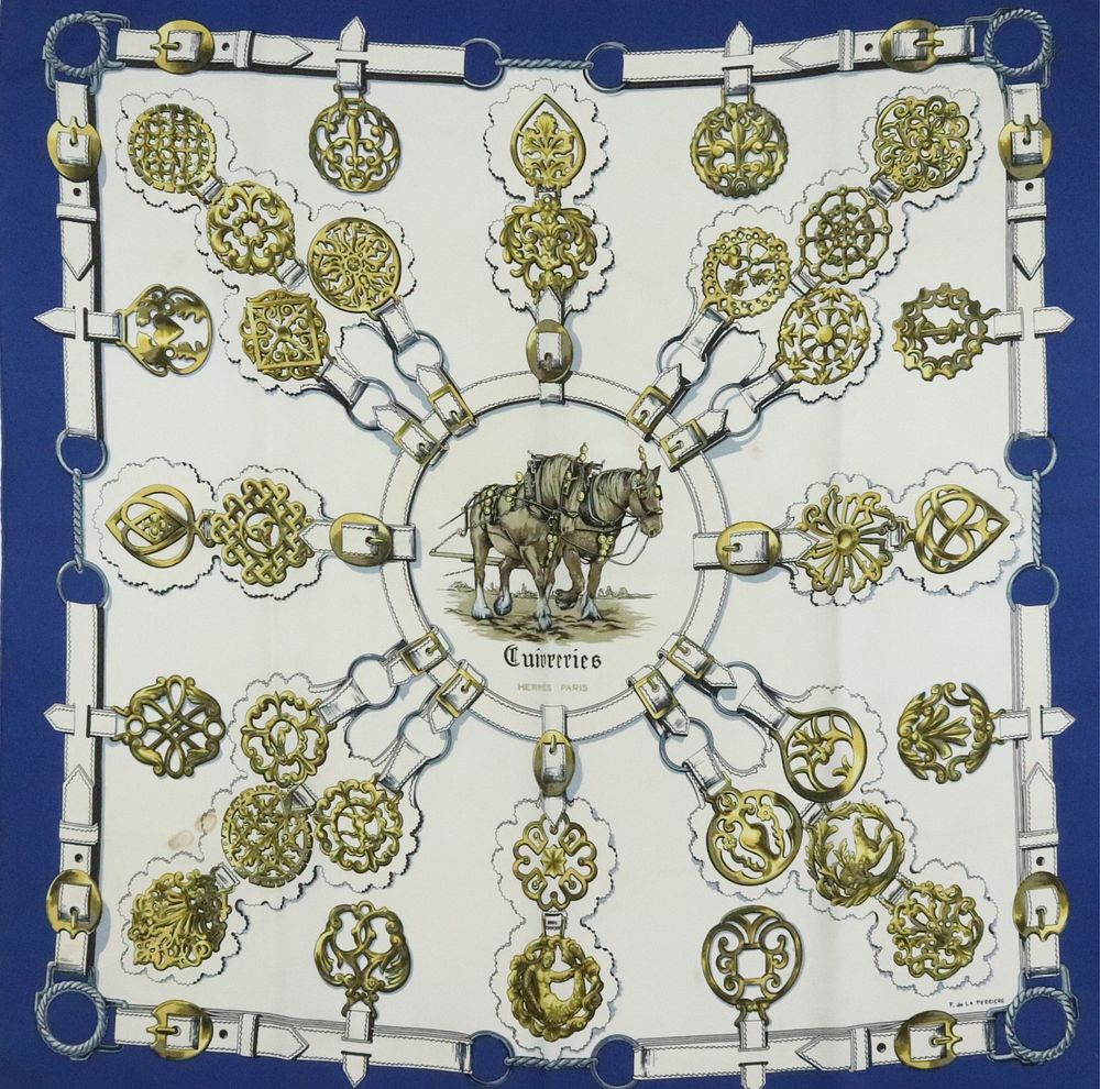 Appraisal: Hermes Silk Scarf - Cuiveeries A vintage Hermes twill silk