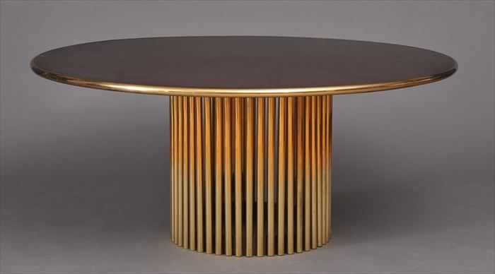 Appraisal: MANNER OF KARL SPRINGER MAHOGANY AND BRASS DINING TABLE The