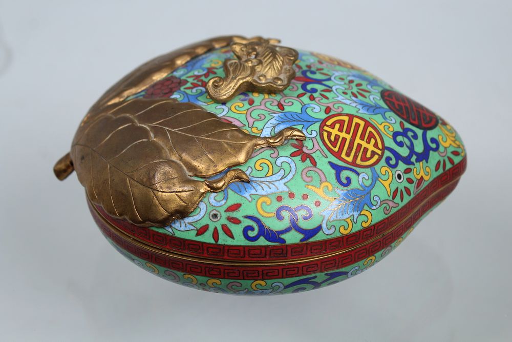 Appraisal: Chinese Cloisonne Pomegranate Form Covered Box Chinese Cloisonne Pomegranate Form