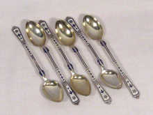 Appraisal: Six silver and enamel Danish tea spoons circa