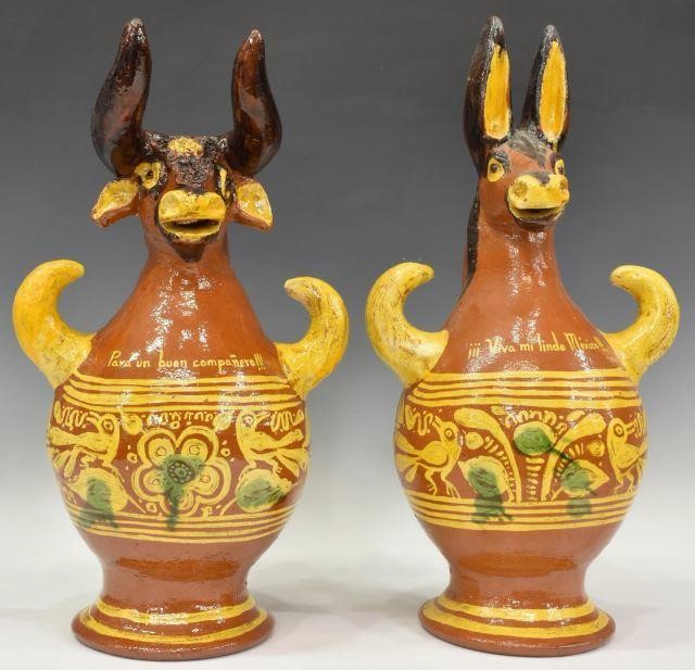 Appraisal: lot of Redware Pulque pitchers Mexico each having yellow glaze