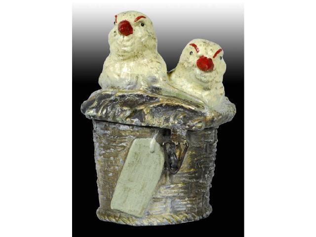 Appraisal: German Lead Chicks in Basket Still Bank Description Missing lock