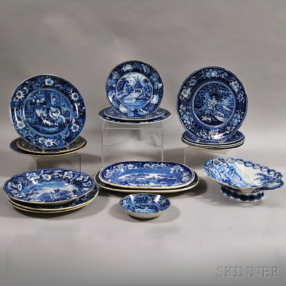 Appraisal: Eighteeen Staffordshire Blue and White Transfer-decorated Items England th century