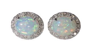 Appraisal: Opal diamond and k white gold earrings Opal diamond and