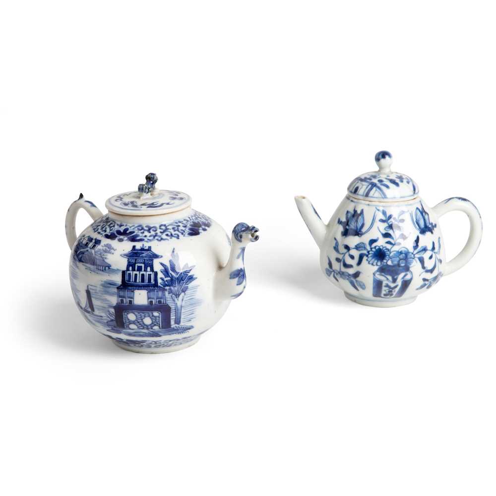 Appraisal: TWO BLUE AND WHITE TEAPOTS WITH LIDS QING DYNASTY KANGXI