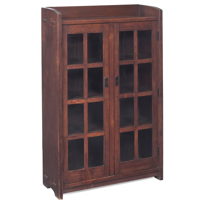 Appraisal: Gustav Stickley bookcase early narrow form with mitered mullions and