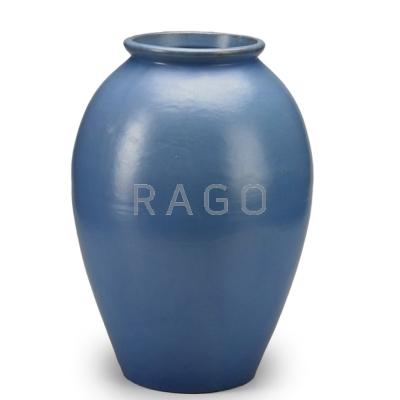 Appraisal: CATALINA Rare and tall vase in matte blue glaze Santa