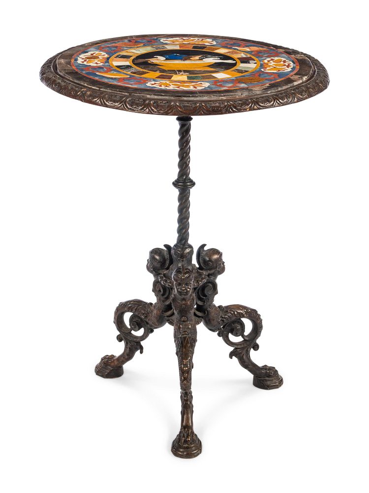 Appraisal: An Italian Bronze Gueridon with a Pietra Dura Top An