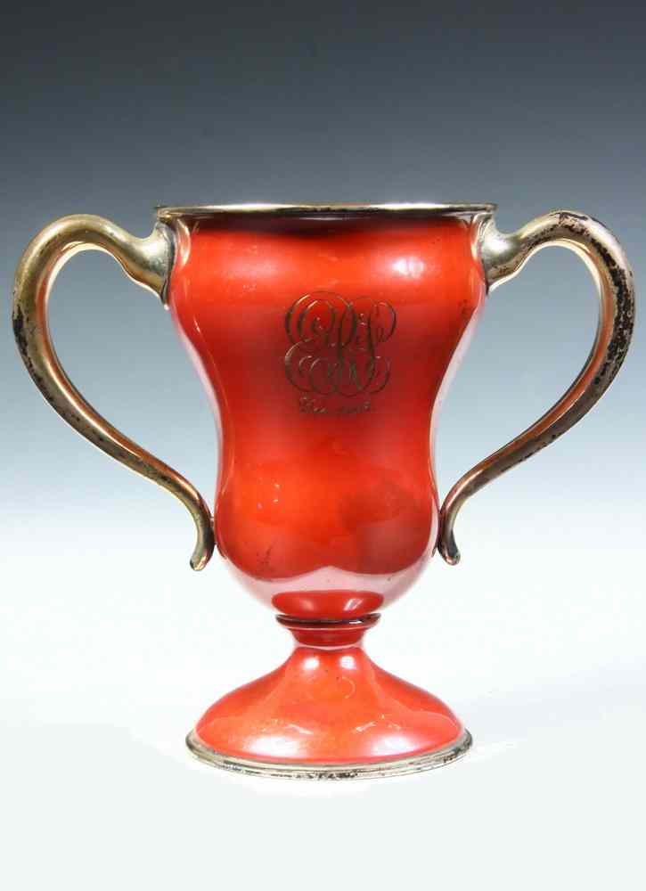 Appraisal: ENAMELED STERLING TROPHY - Loving Cup Trophy in red enamel