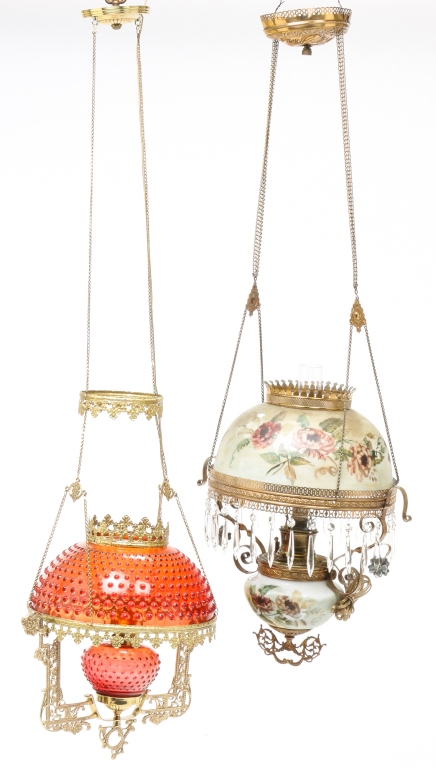 Appraisal: TWO AMERICAN HANGING PARLOR LAMPS Fourth quarter th century painted