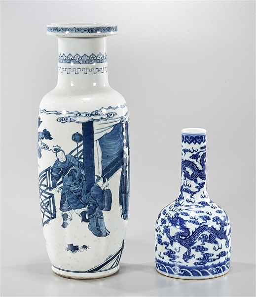 Appraisal: Two Chinese blue and white porcelain vases including one depicting