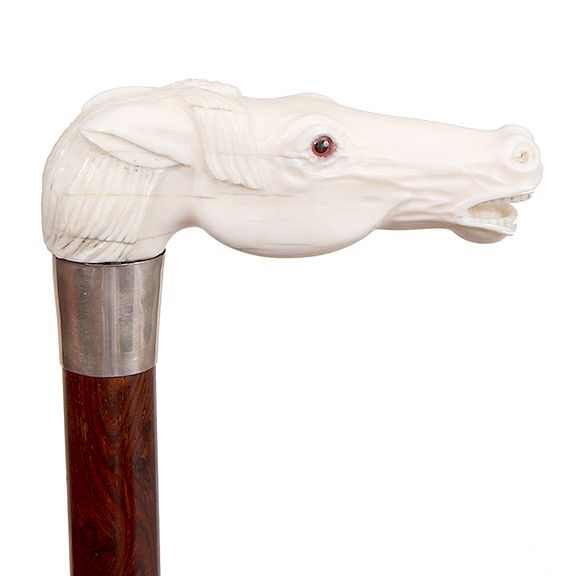 Appraisal: Walrus Tusk Horse Dress Cane- Exclusive on Bidsquare Walrus Tusk