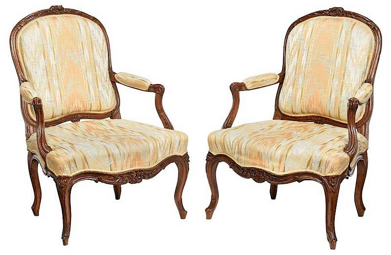 Appraisal: Pair of Provincial Louis XV Signed Armchairs French Italian late