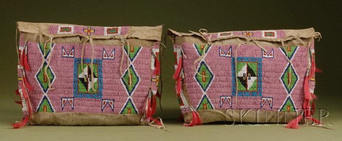 Appraisal: Pair of Plains Beaded Hide Possible Bags c early th