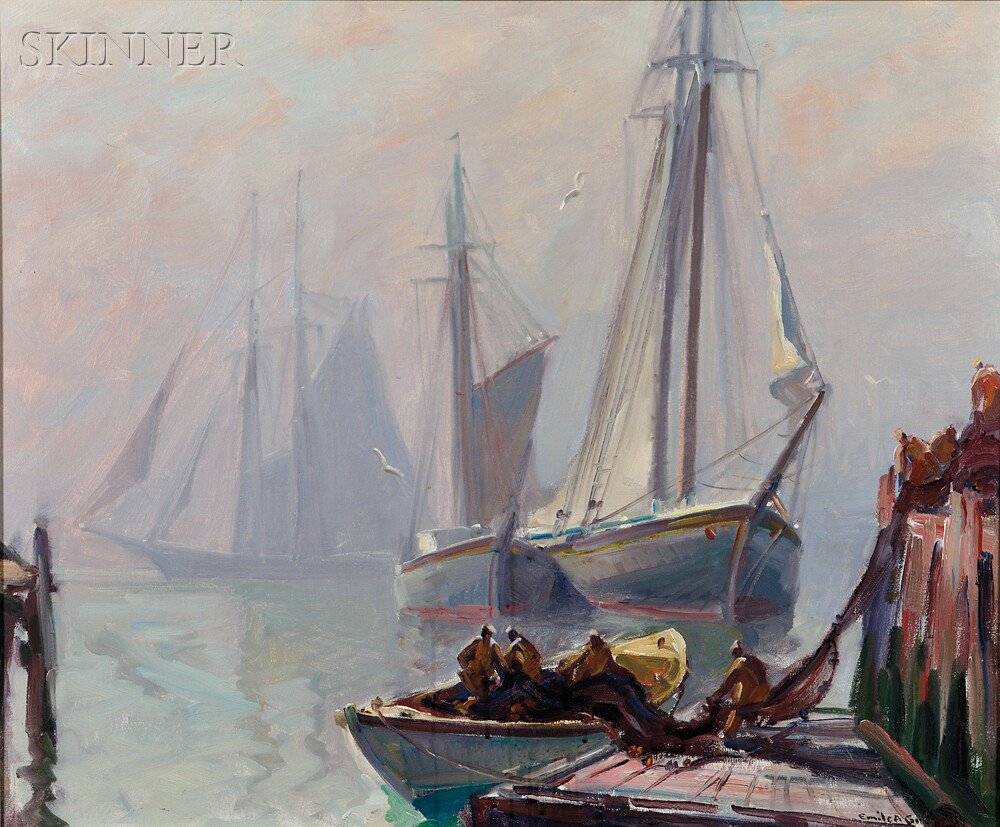 Appraisal: Emile Albert Grupp American - Drying the Sails Gloucester Signed