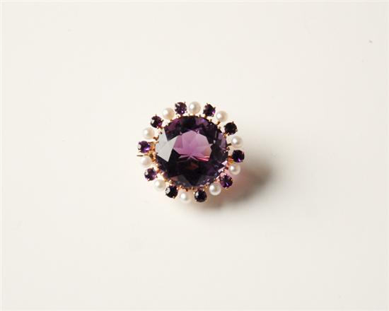 Appraisal: A Gold Amethyst and Pearl Brooch Pendant having a large