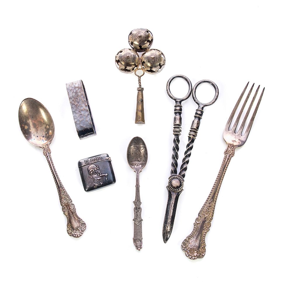 Appraisal: Sterling Silver Items Baby Rattle Scissors etc TCW OZT PAT