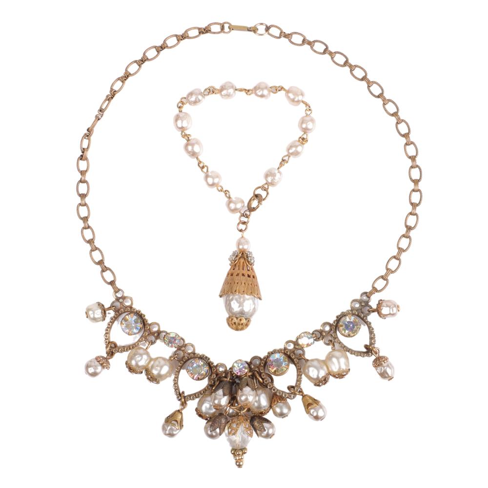 Appraisal: MIRIAM HASKELL FAUX PEARL AND IRIDESCENT AB CRYSTAL HALO STATION