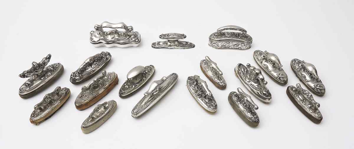 Appraisal: COLLECTION ART NOUVEAU STERLING NAIL BUFFERS pieces to include Simons