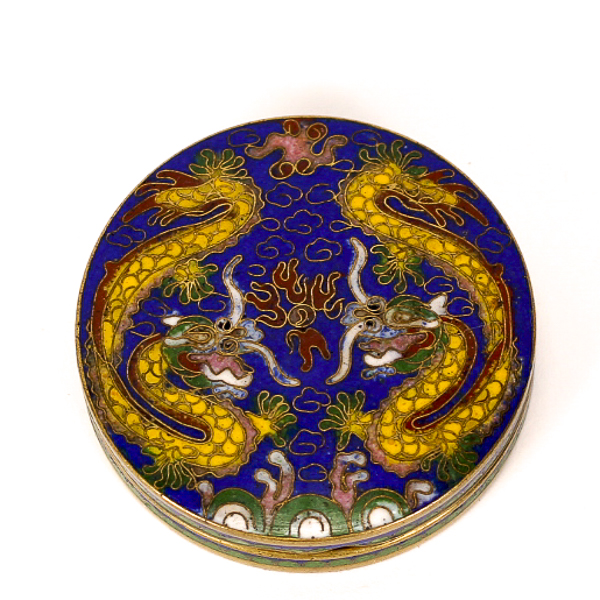 Appraisal: Chinese cloisonne pill box decorated with a pair of yellow