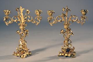 Appraisal: Pair of Bronze Candelabras Pair of gilt bronze aesthetic movement