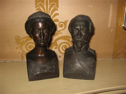 Appraisal: Pair of small French bronze busts of Napoleon III and